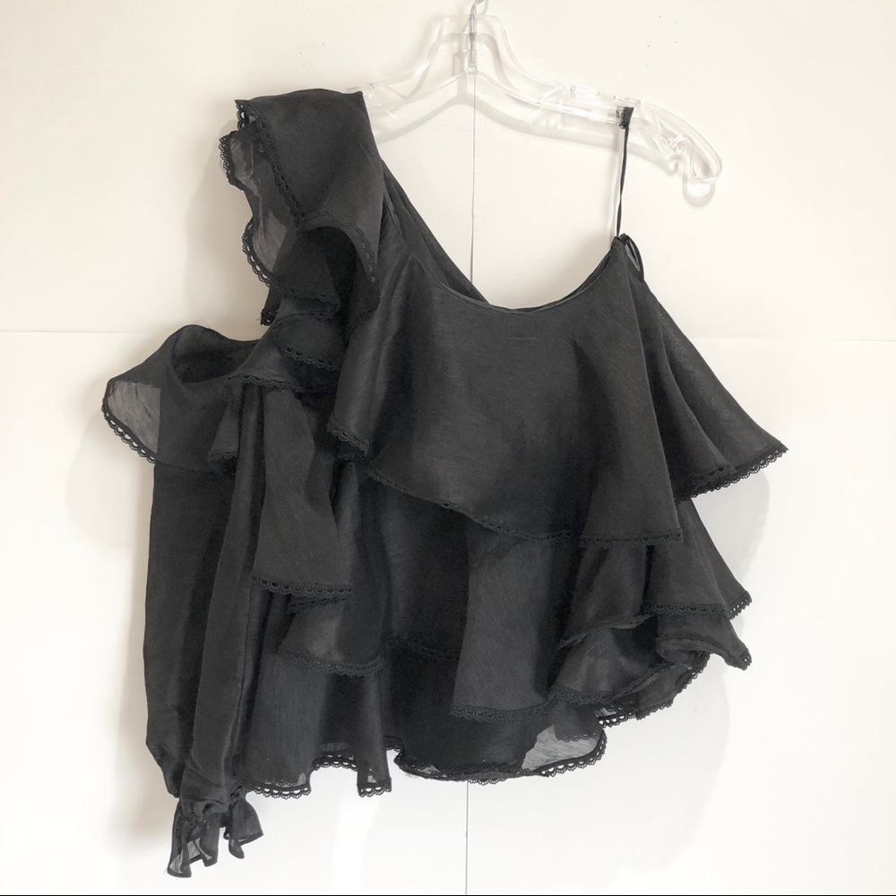 AMUR Black Asymmetrical Ruffle Blouse - Picture 2 of 6